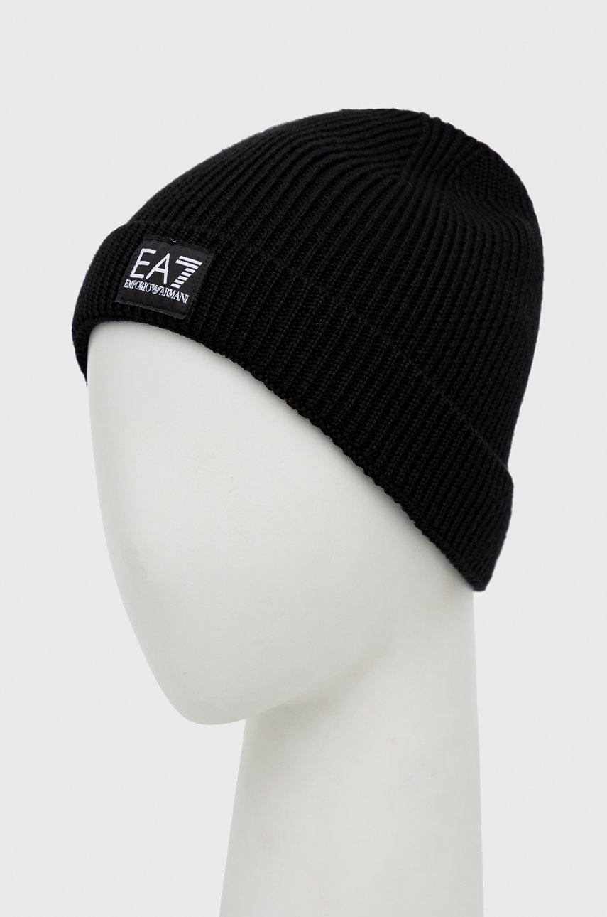 

Вовняна шапка EA7 Emporio Armani колір чорний з тонкого трикотажу вовна