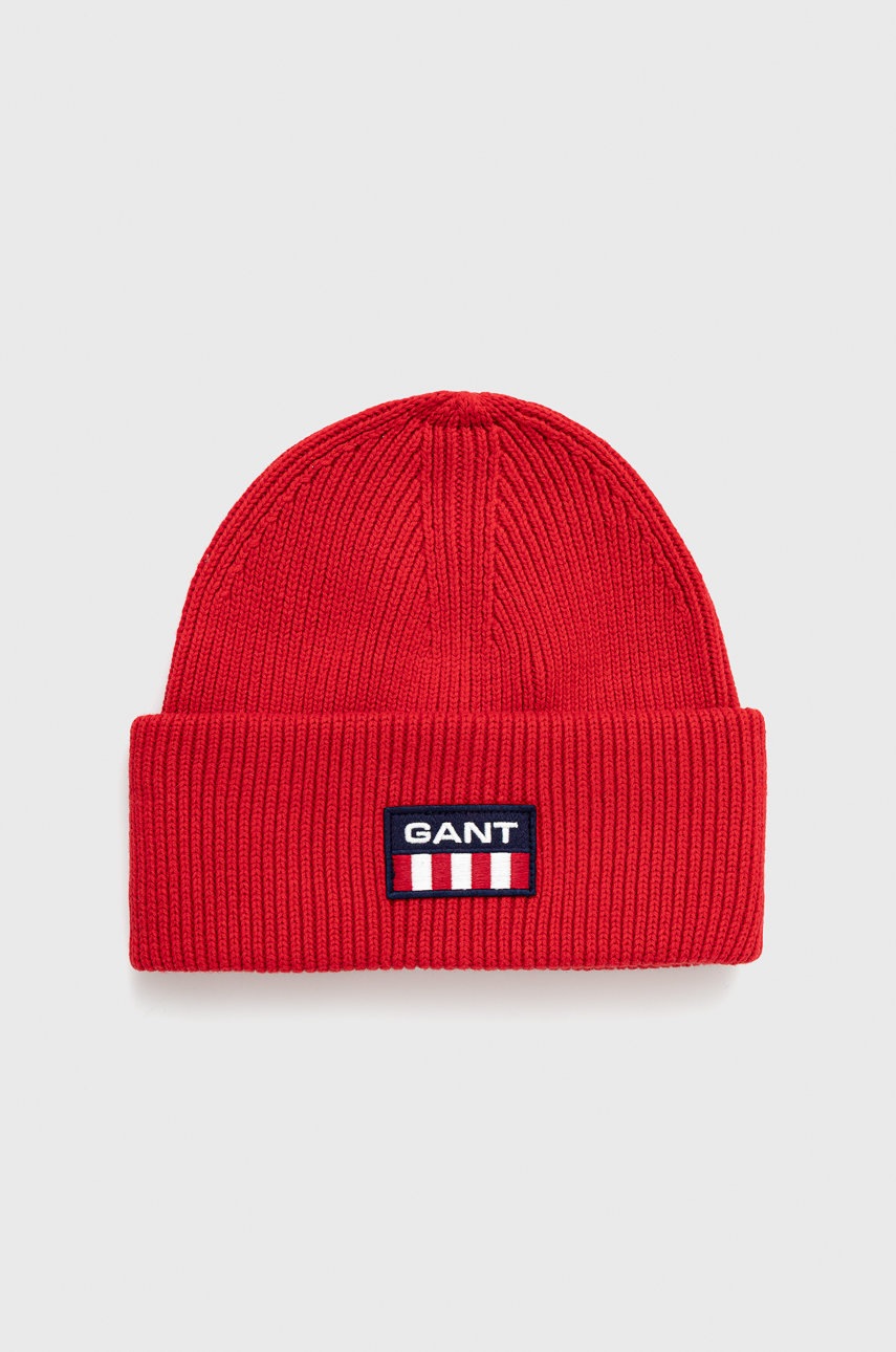 

Шапка з домішкою вовни Gant колір червоний з товстого трикотажу