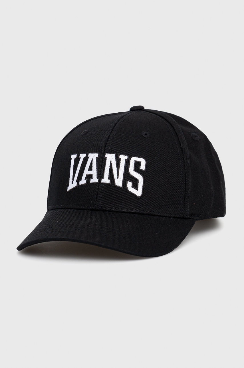 

Памучна шапка Vans в черно с апликация, Черен