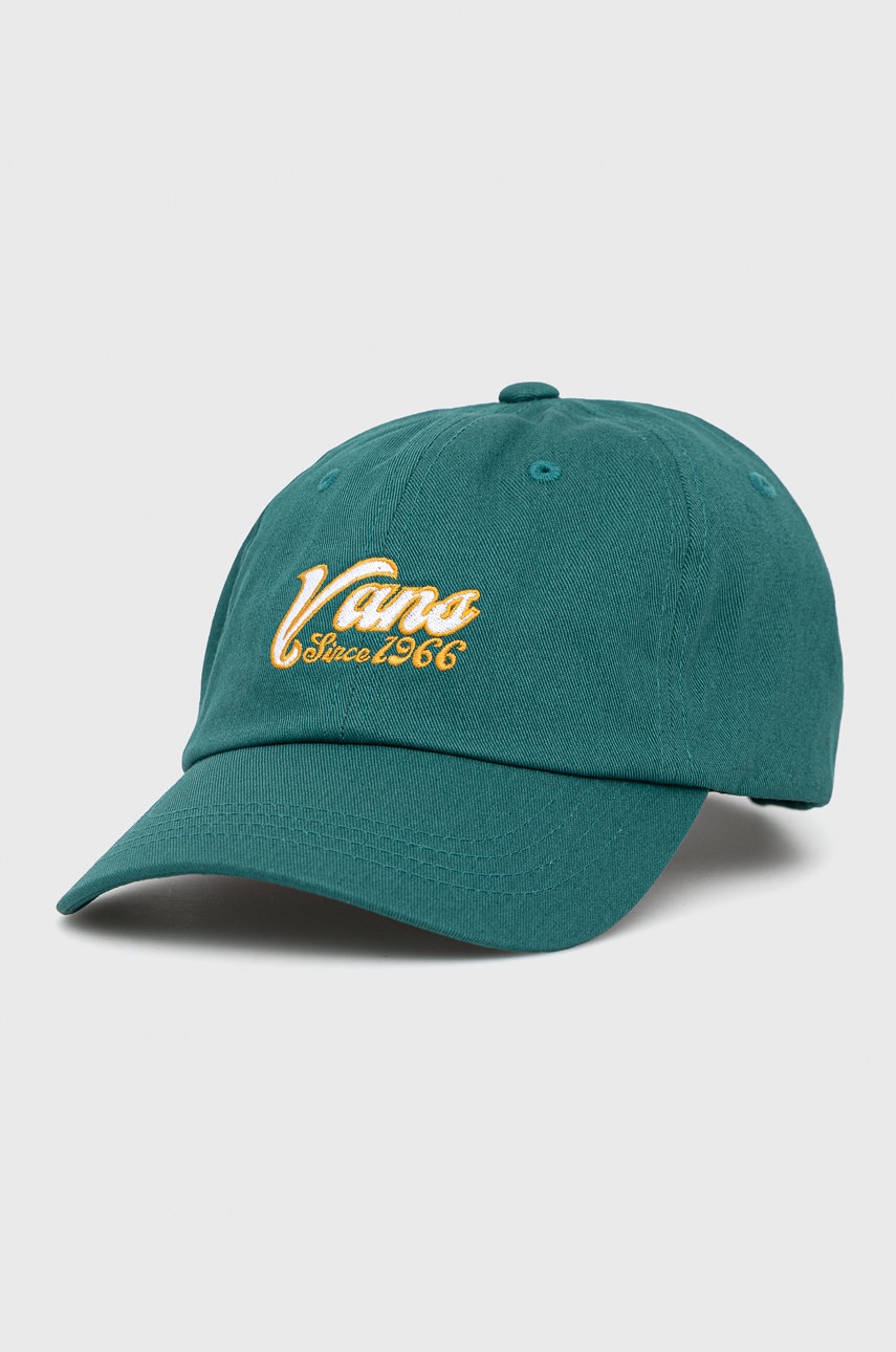 

Памучна шапка Vans в зелено с апликация, Зелен