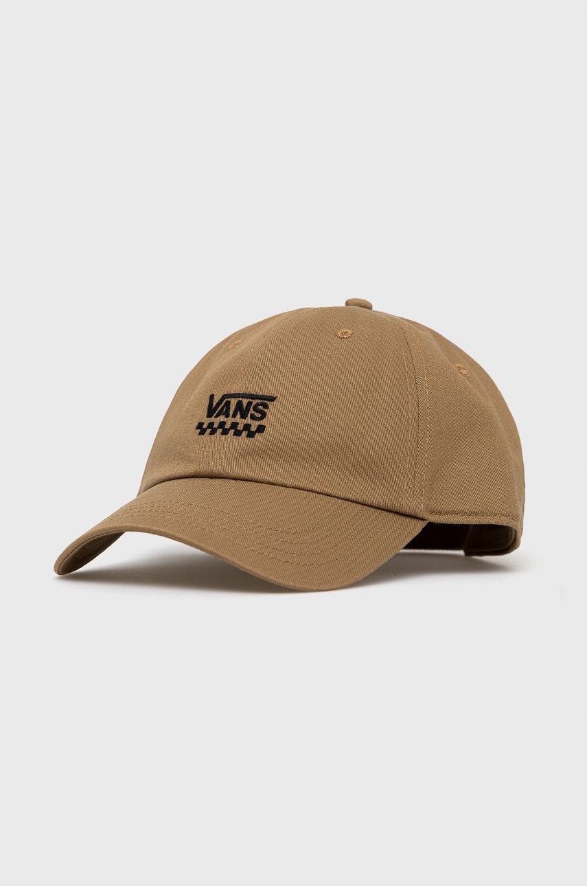 

Памучна шапка Vans в кафяво с изчистен дизайн, Кафяв