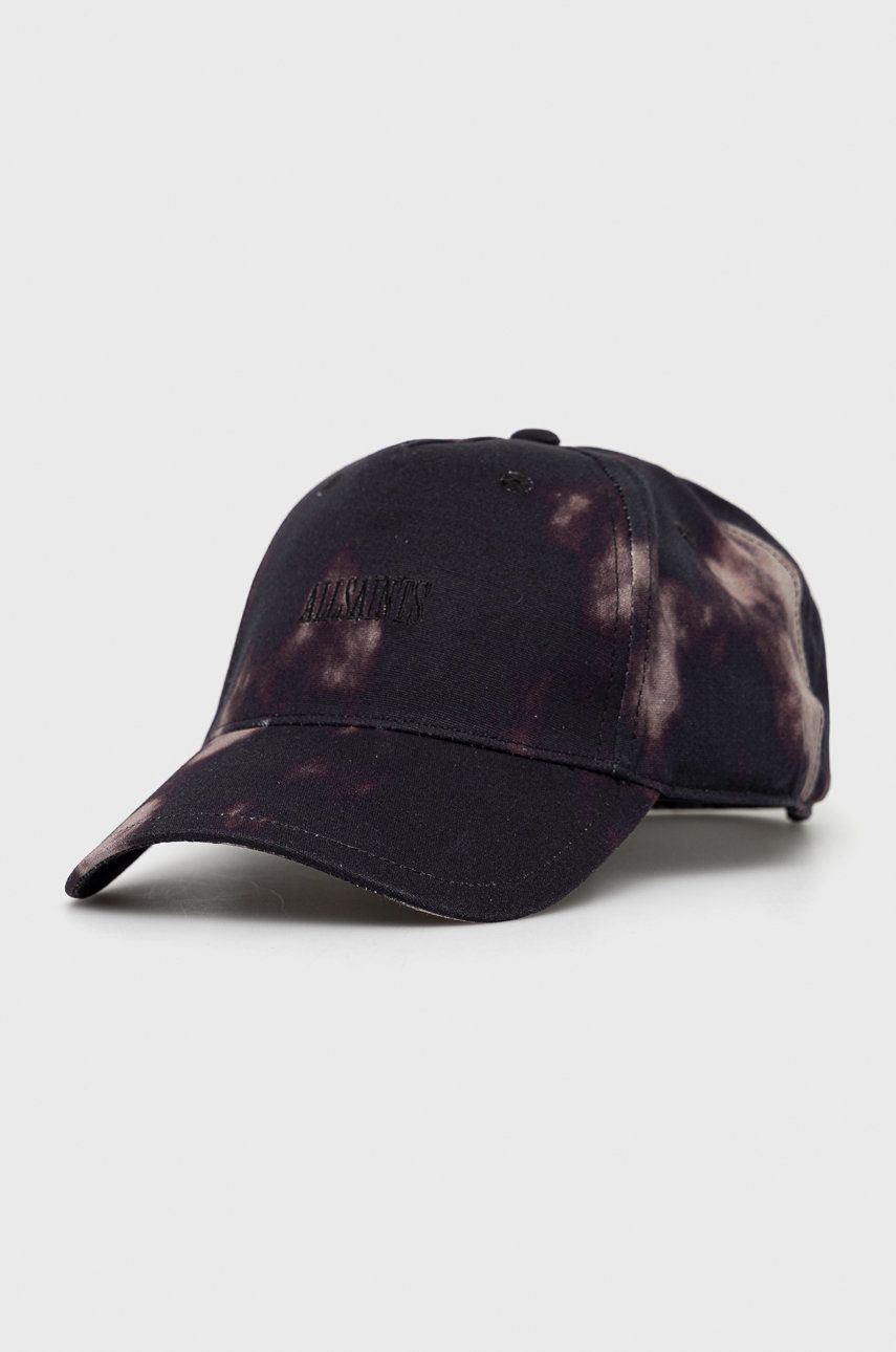 AllSaints czapka bawełniana kolor fioletowy z aplikacją
