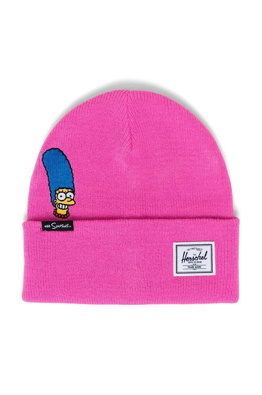 Herschel czapka X The Simpsons kolor różowy z cienkiej dzianiny