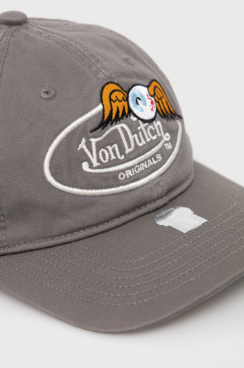 

Бавовняна бейсболка Von Dutch колір сірий з аплікацією