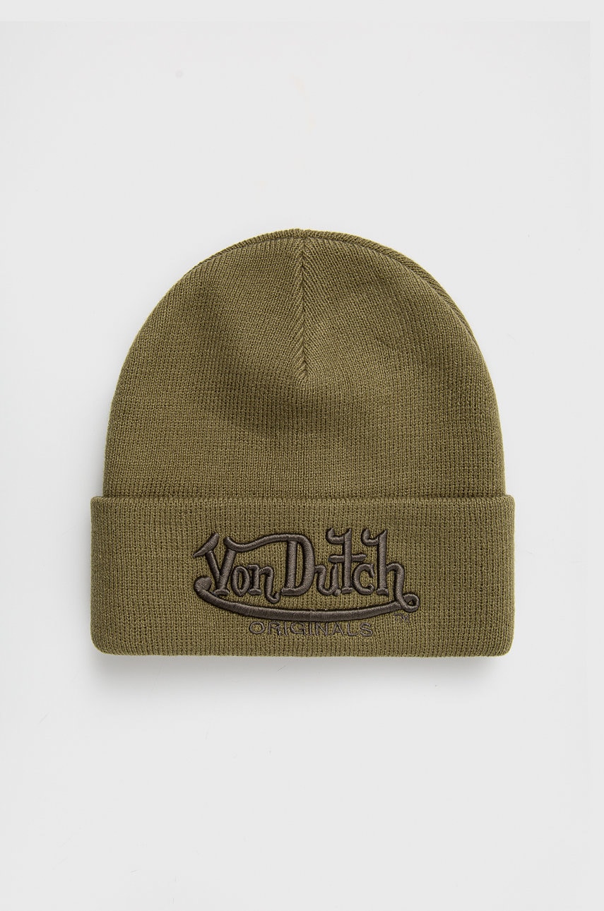 Von Dutch caciula culoarea verde, din tricot gros