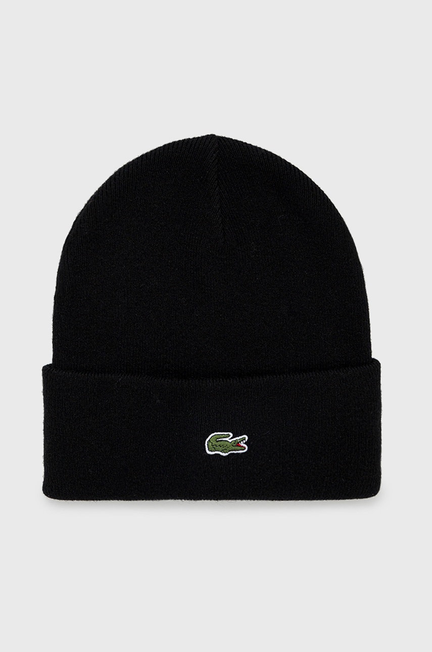 

Вълнена шапка Lacoste в черно от вълна, Черен