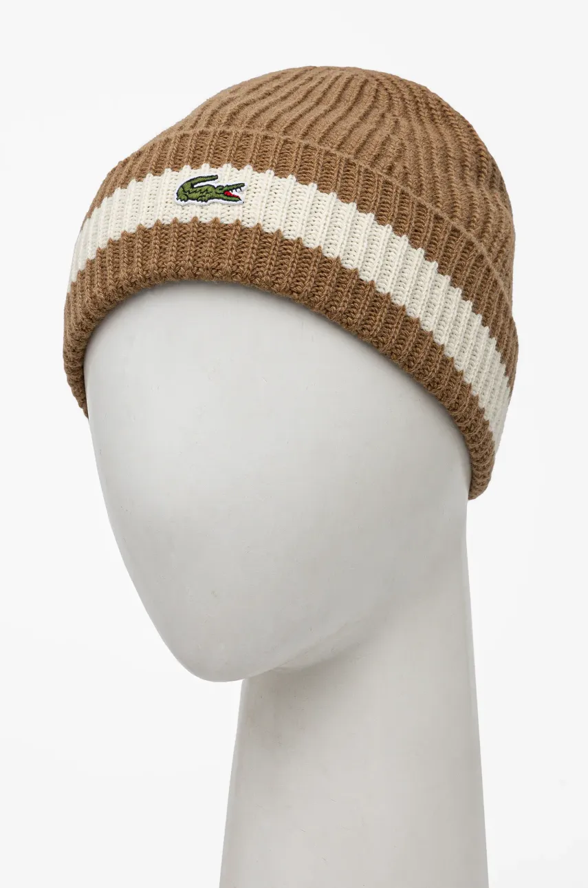 Шерстяная шапка Lacoste цвет чёрный из тонкого трикотажа шерсть Шерстяная шапка Lacoste цвет чёрный из тонкого трикотажа шерсть