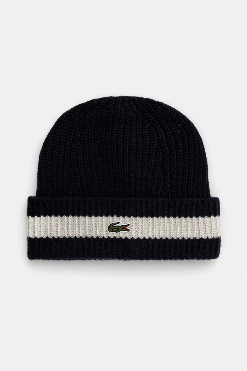 Lacoste caciula de lana culoarea albastru marin, de lana, din tesatura neteda