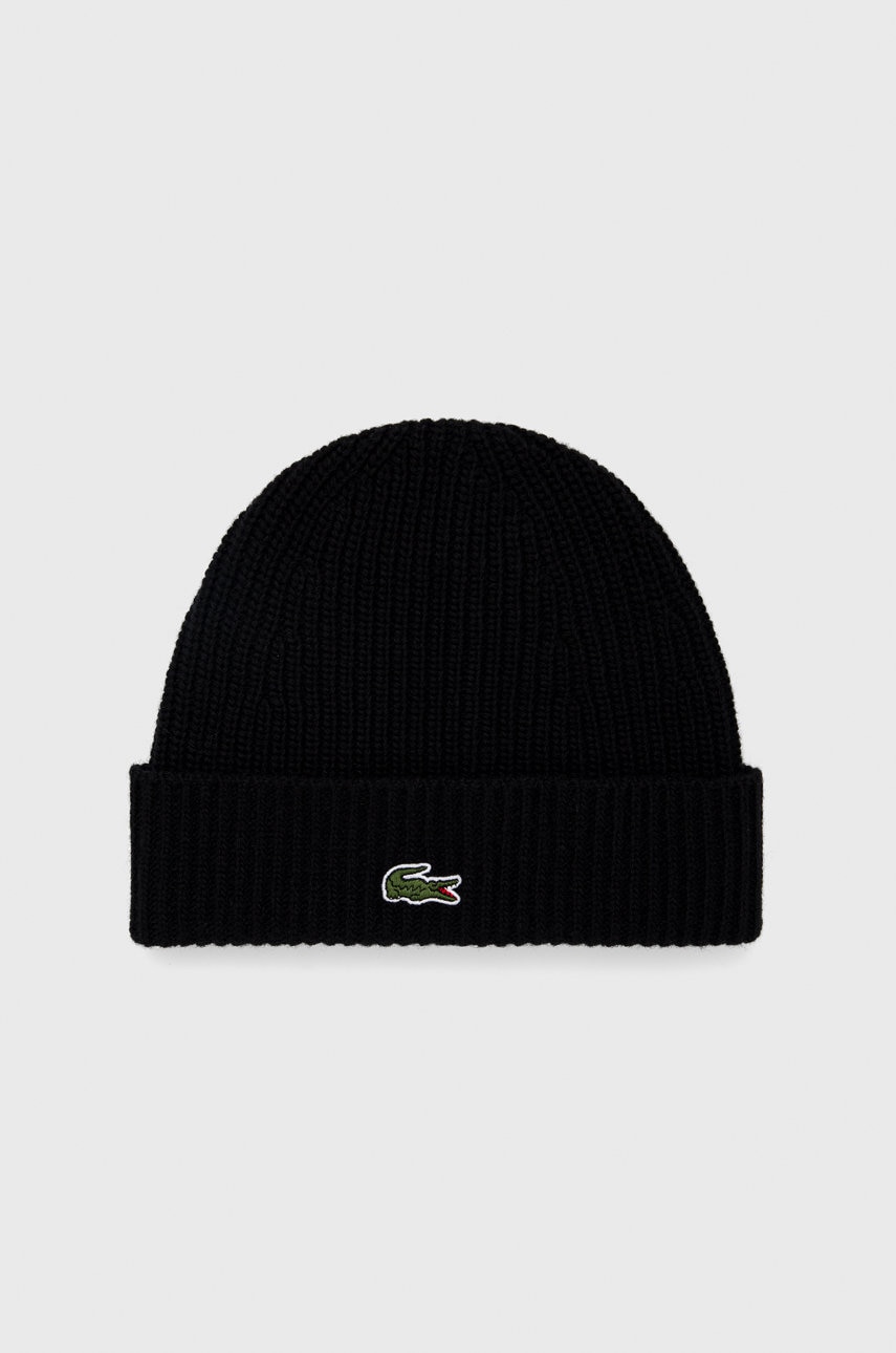 

Вовняна шапка Lacoste колір чорний з тонкого трикотажу вовна