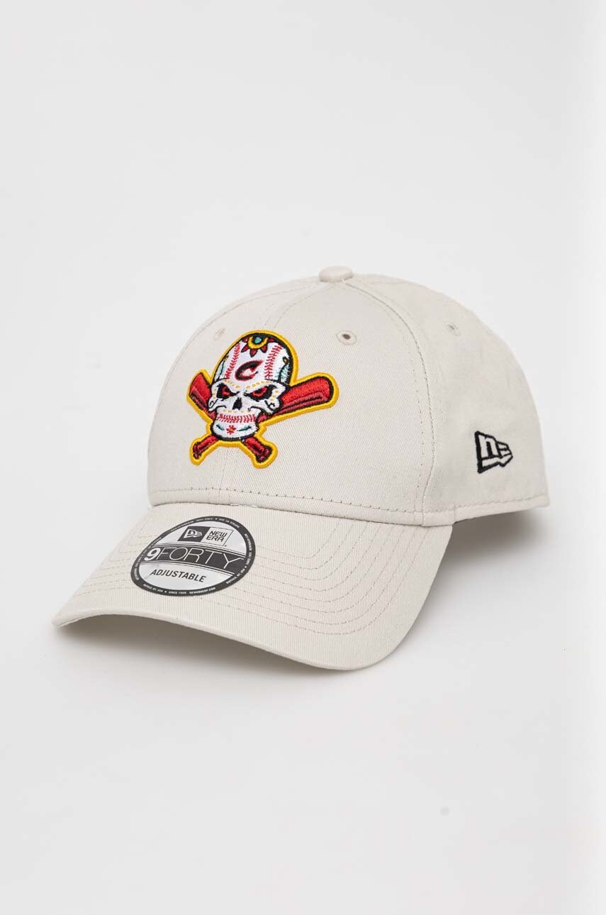 New era șapcă de baseball din bumbac culoarea bej, cu imprimeu
