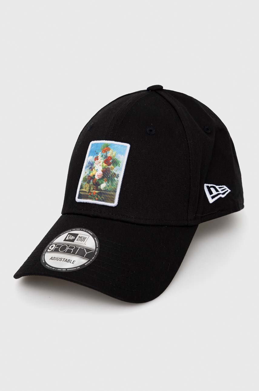 

Памучна шапка с козирка New Era в черно с апликация, Черен