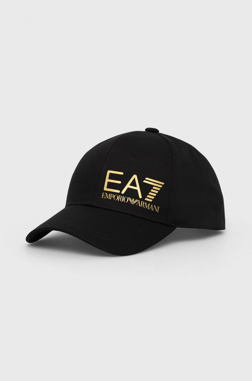 

Бавовняна бейсболка EA7 Emporio Armani колір чорний з принтом