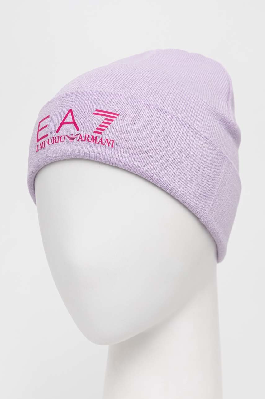 

Шапка EA7 Emporio Armani цвет фиолетовый из тонкого трикотажа