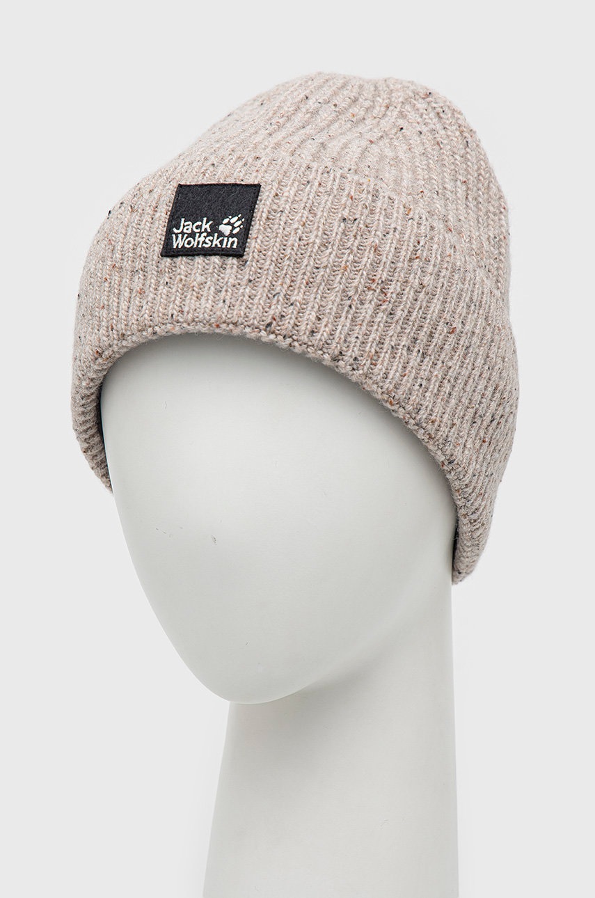 

Шапка Jack Wolfskin Nature Knit колір бежевий з товстого трикотажу вовна