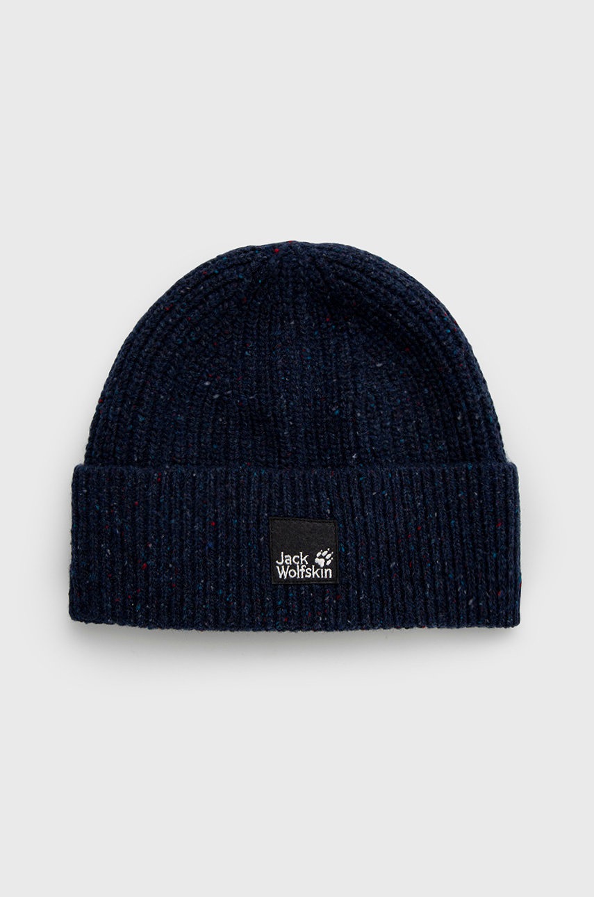 

Шапка Jack Wolfskin Nature Knit в тъмносиньо от плътен трикотаж от вълна, Тъмносин