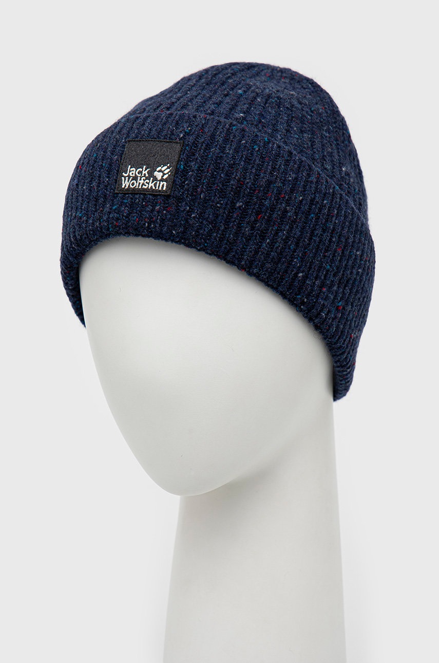 

Шапка Jack Wolfskin Nature Knit колір синій з товстого трикотажу вовна
