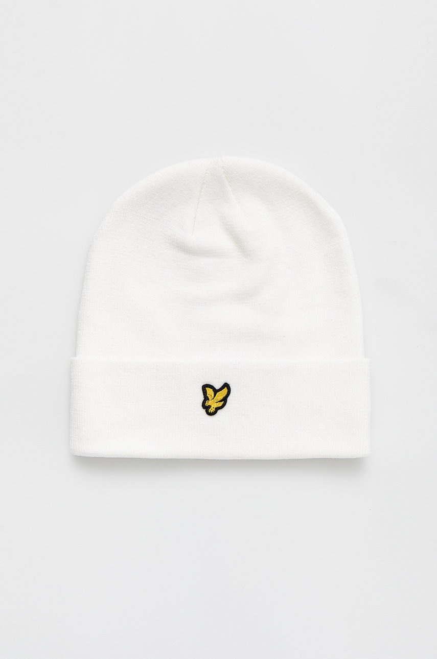 

Шапка Lyle & Scott в бяло с фина плетка, Бял