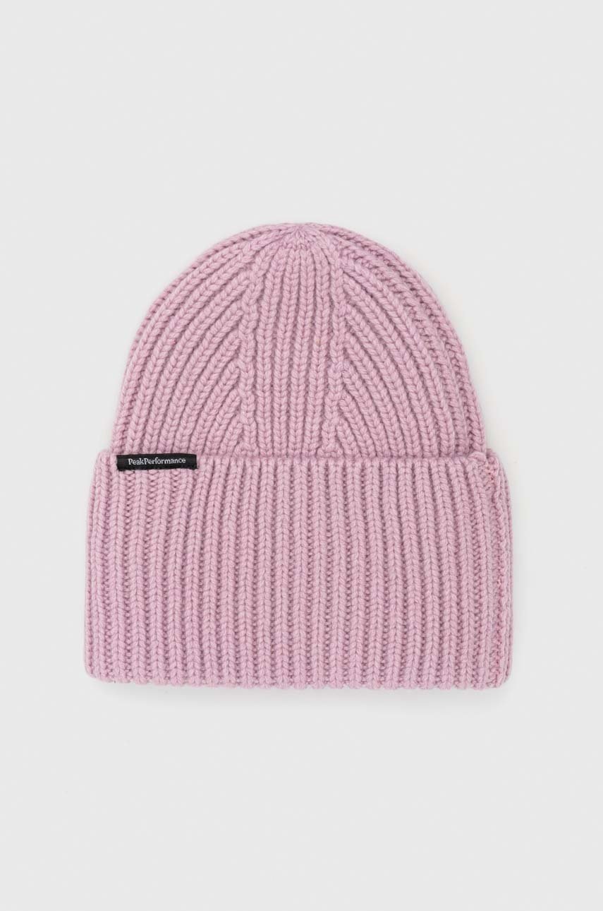

Вълнена шапка Peak Performance в лилаво от плътен трикотаж от вълна, Виолетов