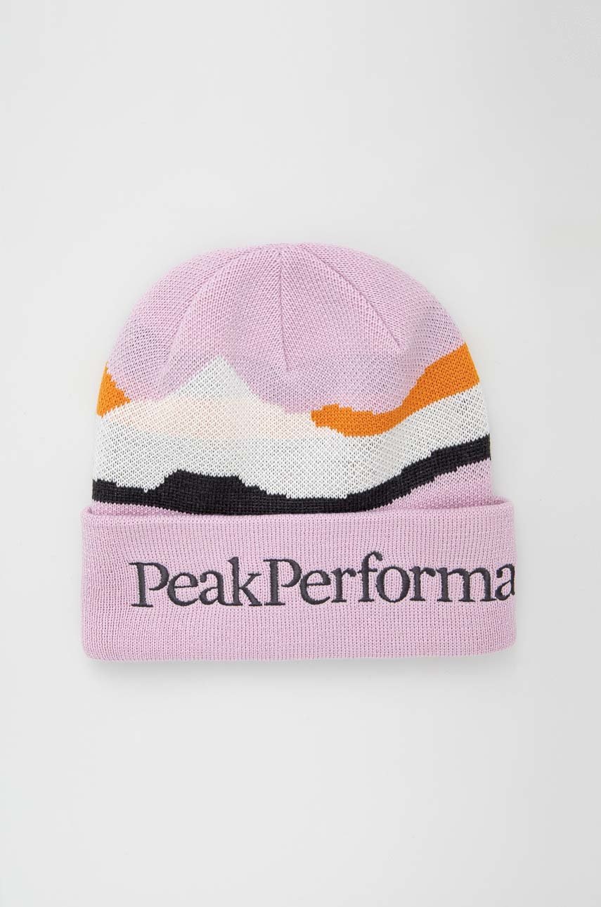 

Вълнена шапка Peak Performance в розово от плътен трикотаж от вълна, Розов