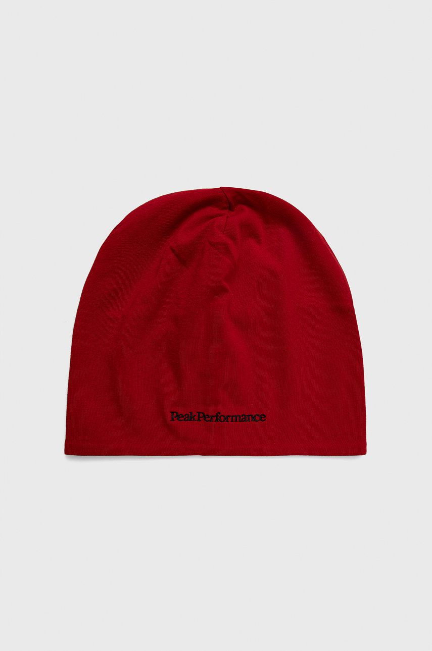 Peak Performance czapka bawełniana kolor czerwony z cienkiej dzianiny bawełniana