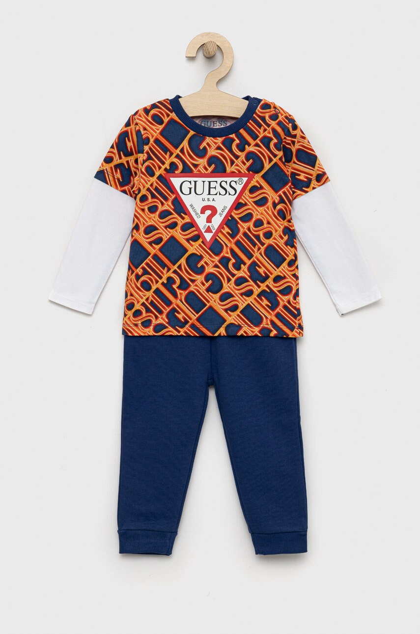 

Детски памучен анцуг Guess в оранжево, Оранжев