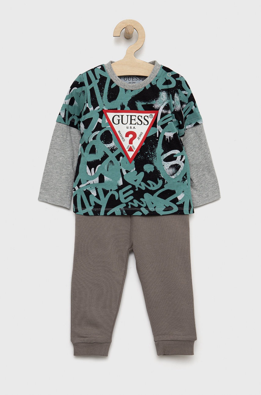 

Детски памучен анцуг Guess в тюркоазено, Тюркоазен