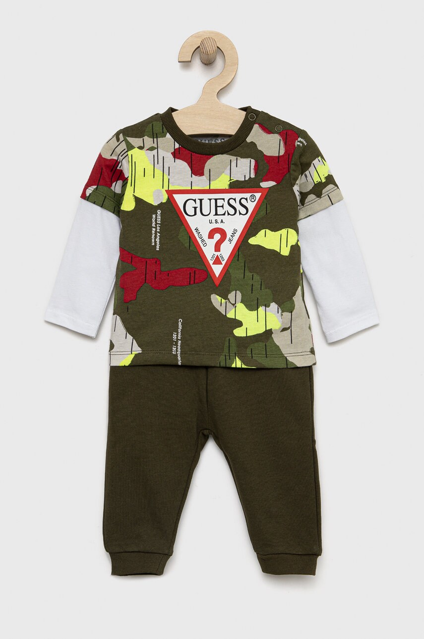 

Детски памучен анцуг Guess в зелено, Зелен