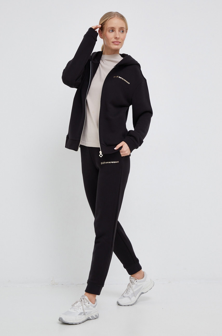 Ea7 emporio armani trening din bumbac femei, culoarea negru