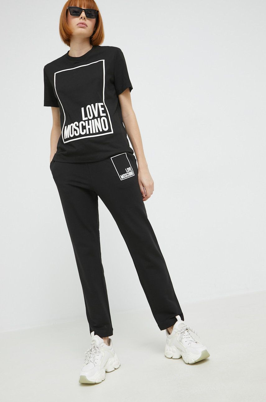 Love Moschino pantaloni de trening femei, culoarea negru, cu imprimeu answear.ro