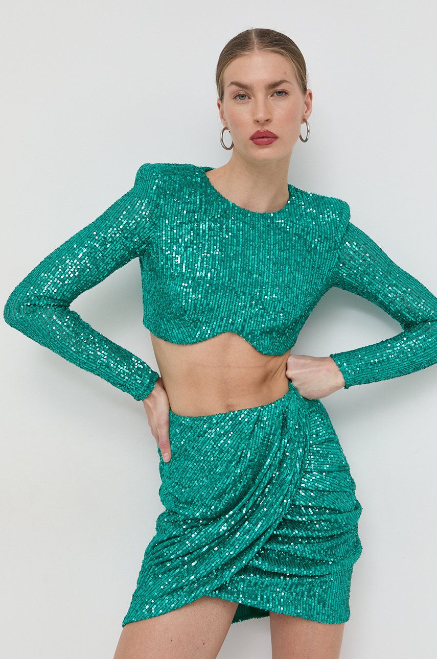 Elisabetta Franchi set din top si fusta femei, culoarea verde answear.ro