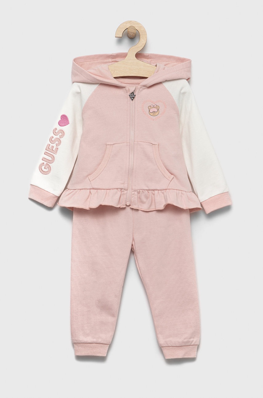 

Детски памучен анцуг Guess в розово, Розов