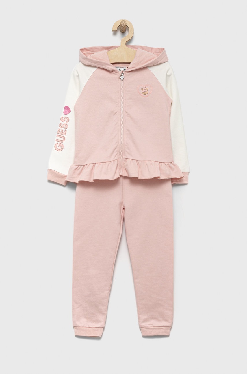 

Детски памучен анцуг Guess в розово, Розов