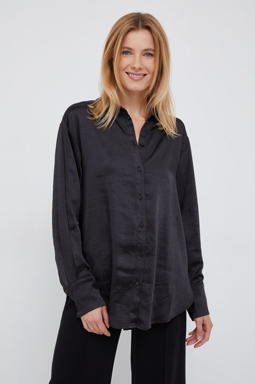 Košile Y.A. S dámská, černá barva, regular, s klasickým límcem - černá -  100% Polyester