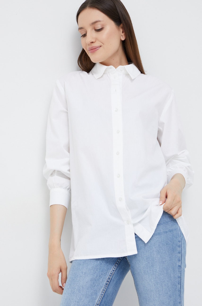 Selected femme camasa din bumbac femei, culoarea alb, cu guler clasic, relaxed