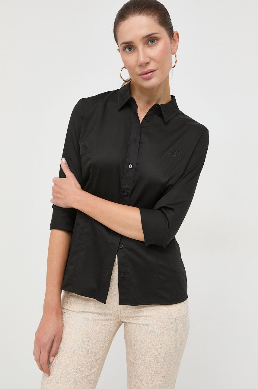 Levně Košile Guess CATE dámská, černá barva, slim, s klasickým límcem, W2YH41 WAF10