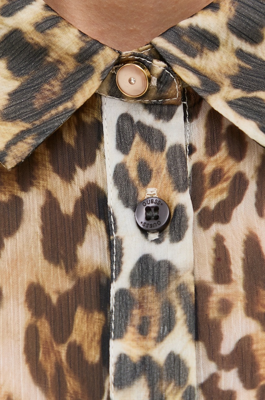 

Сорочка Guess жіноча колір бежевий regular класичний комір