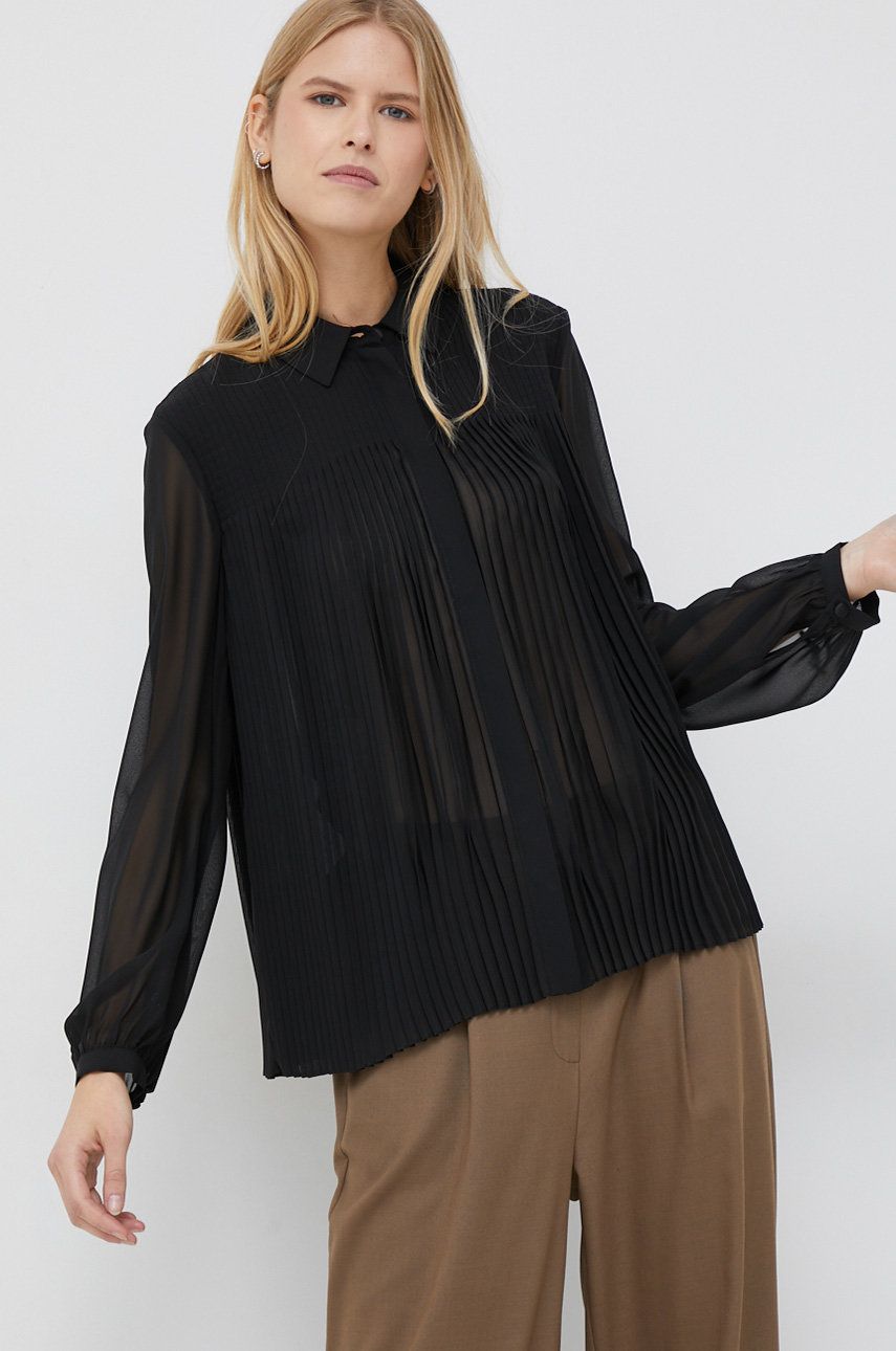 E-shop Košile Emporio Armani dámská, černá barva, regular, s klasickým límcem