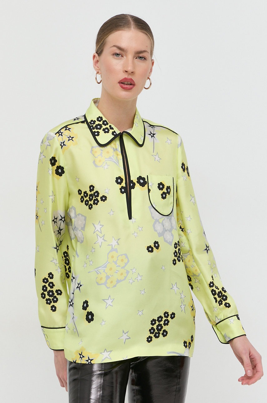 

Копринена блуза Red Valentino дамска в зелено с десен, Зелен