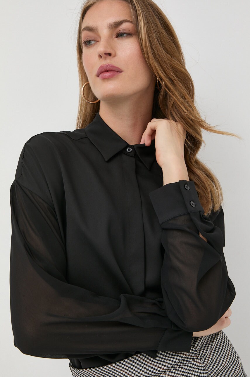Marella camasa femei, culoarea negru, cu guler clasic, relaxed