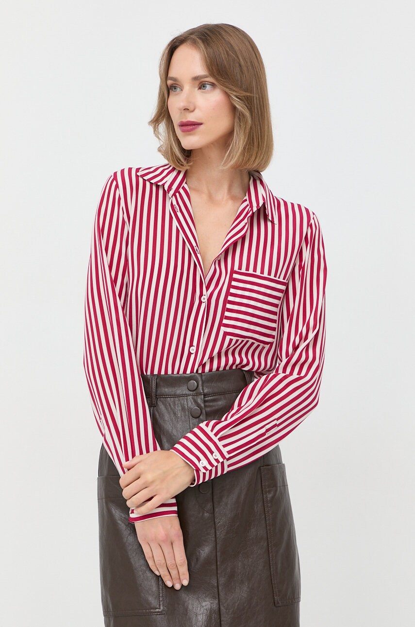 Marella camasa de matase femei, culoarea rosu, cu guler clasic, regular