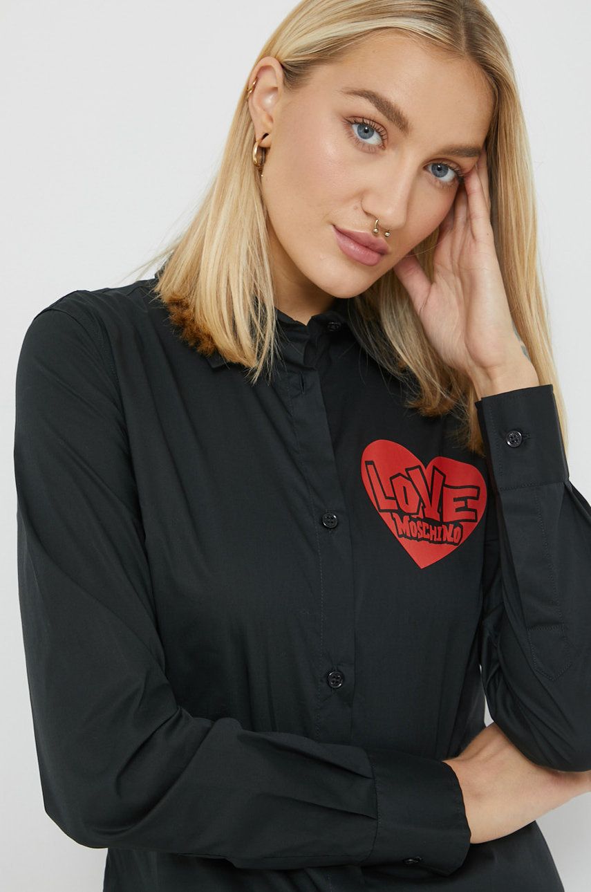 Love Moschino koszula damska kolor czarny slim z kołnierzykiem klasycznym