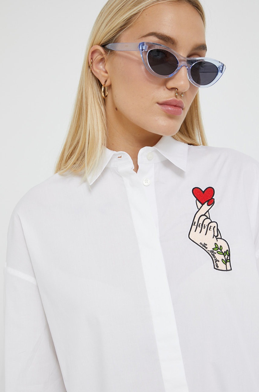

Риза Love Moschino дамска в бяло със стандартна кройка с класическа яка, Бял