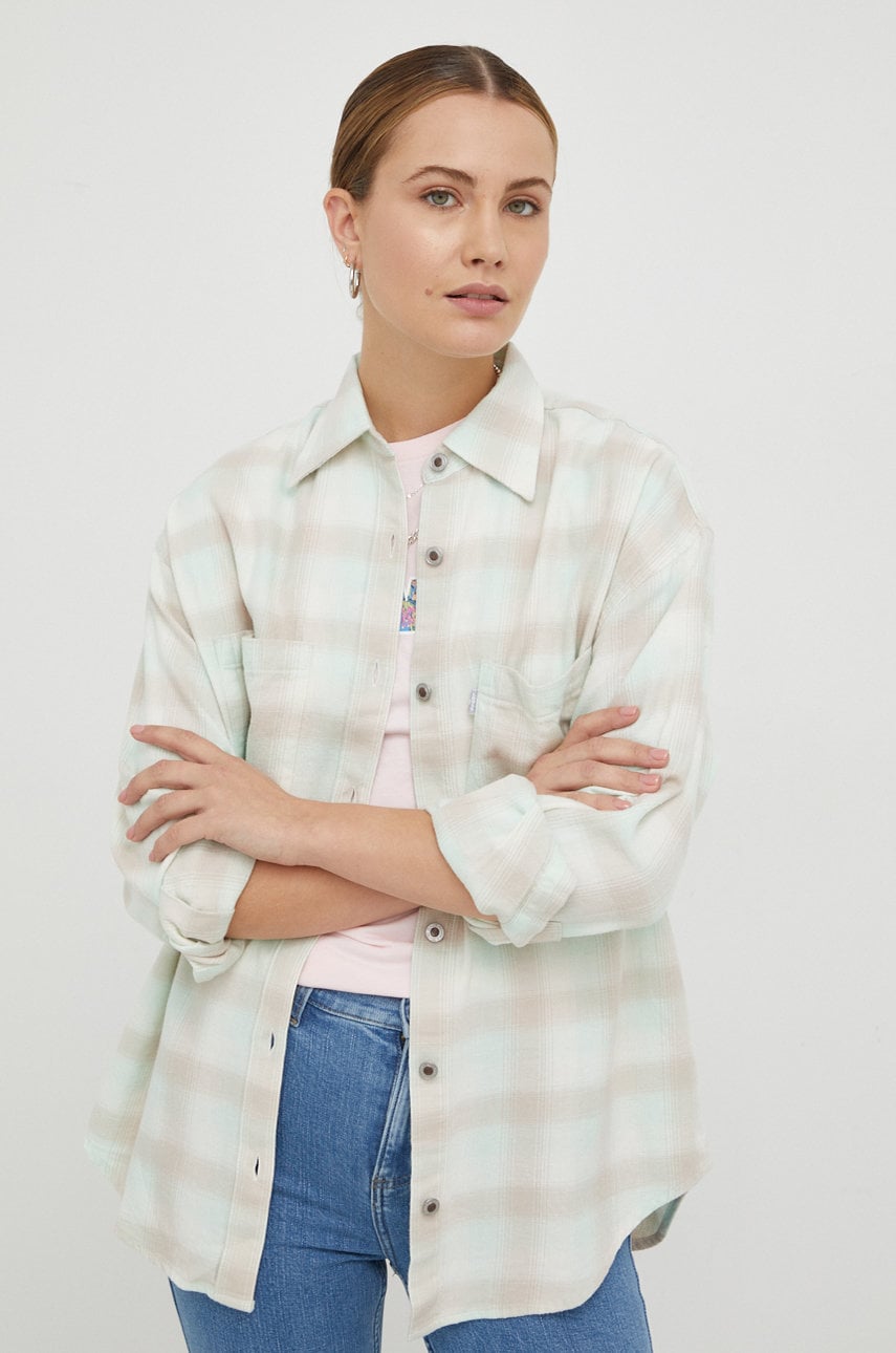 Levi's camasa din bumbac femei, culoarea verde, cu guler clasic, relaxed