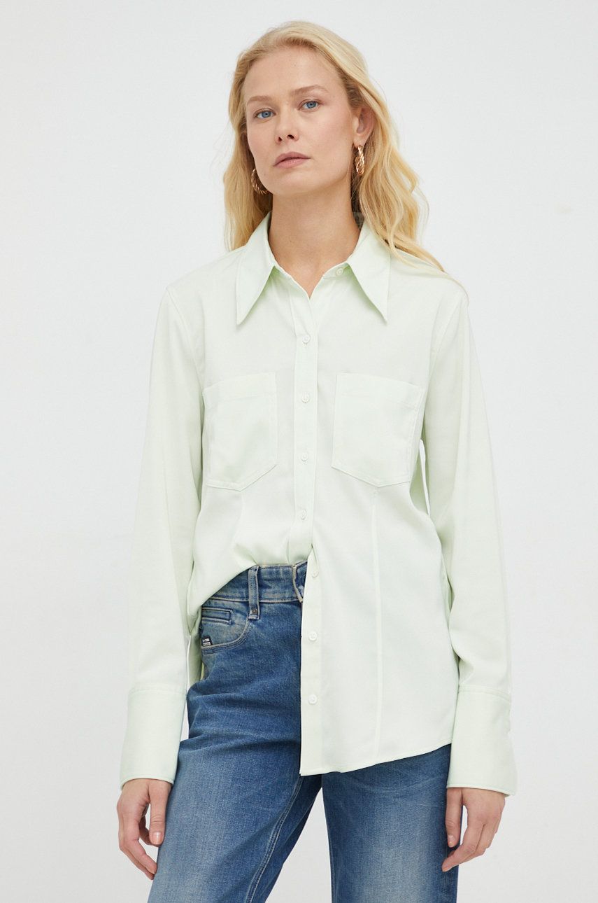 Levi’s camasa femei, culoarea verde, cu guler clasic, regular answear.ro