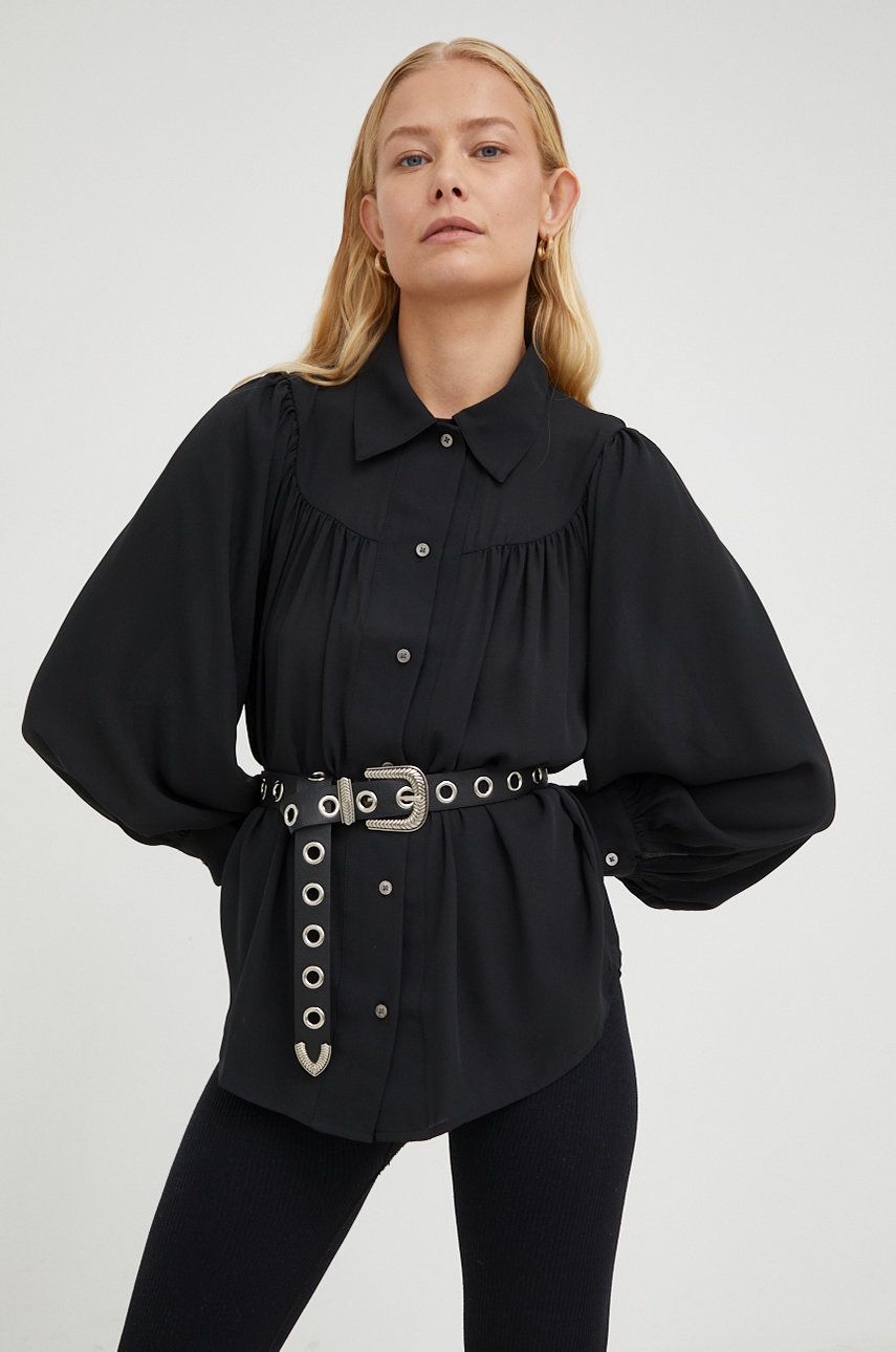 Levi's camasa femei, culoarea negru, cu guler clasic, regular