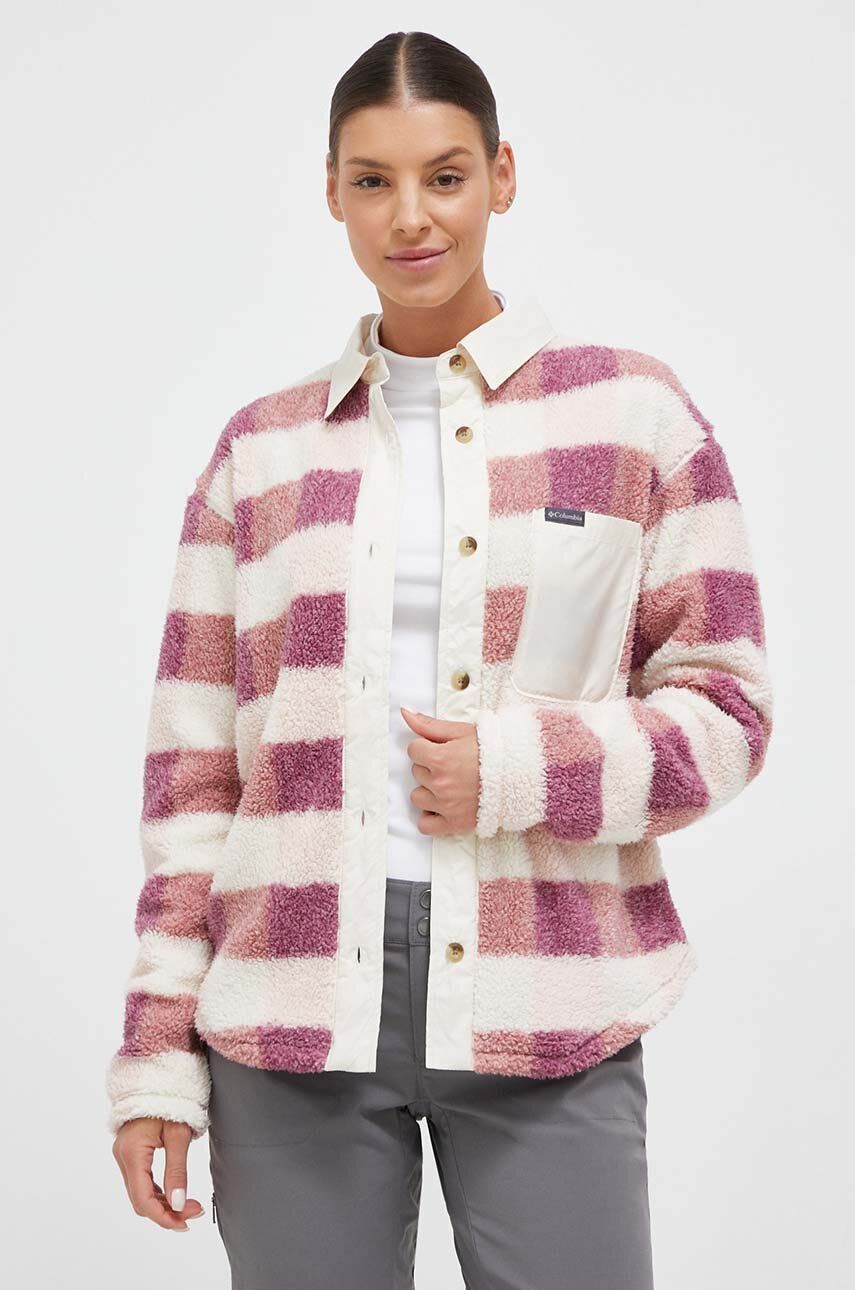 Columbia cămașă din lână femei, culoarea roz, cu guler clasic, regular