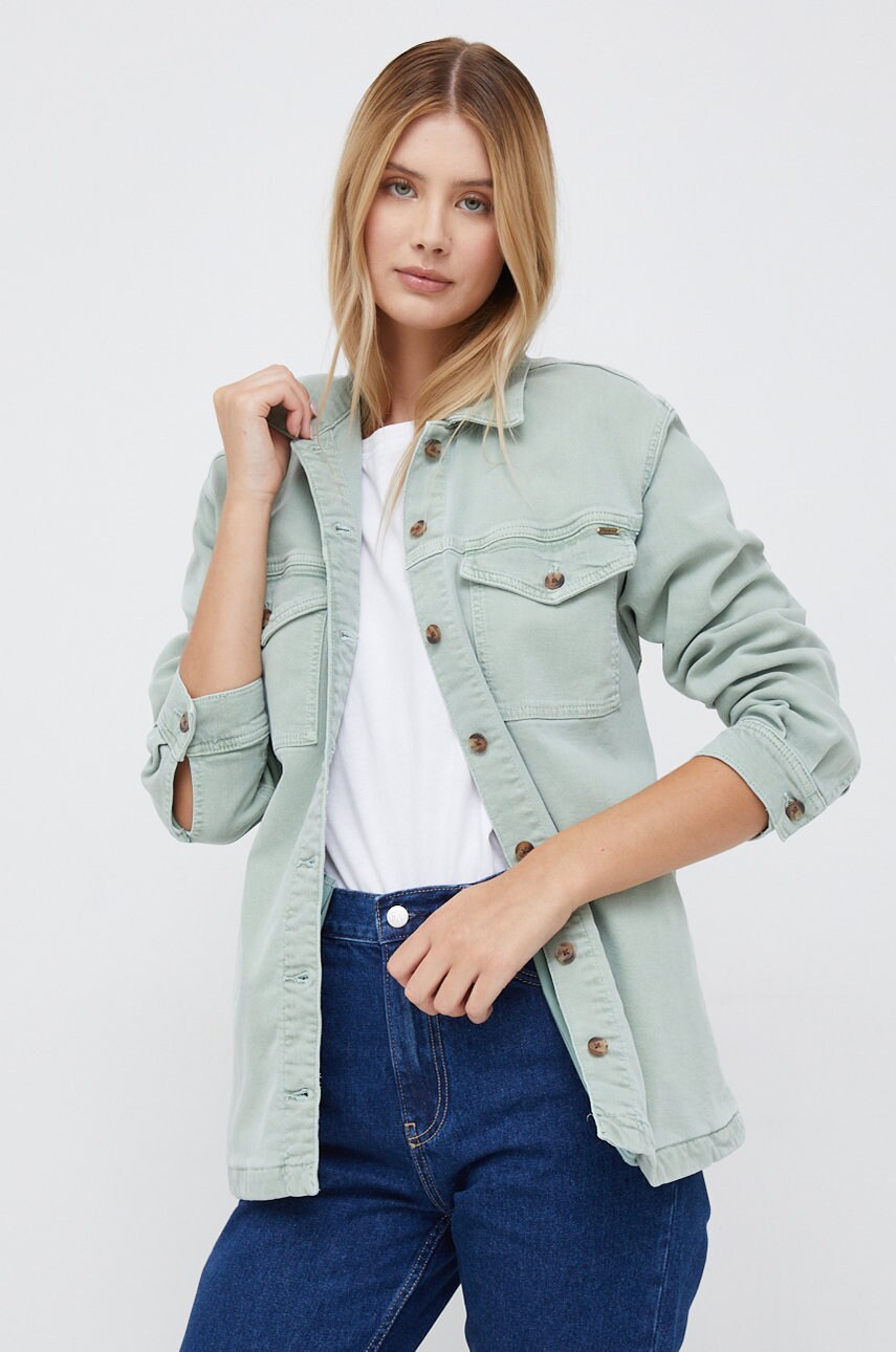 

Риза Pepe Jeans дамска в зелено със свободна кройка с класическа яка, Зелен