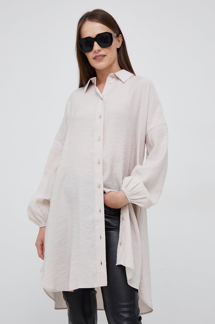 Vero moda camasa femei, culoarea bej, cu guler clasic, relaxed