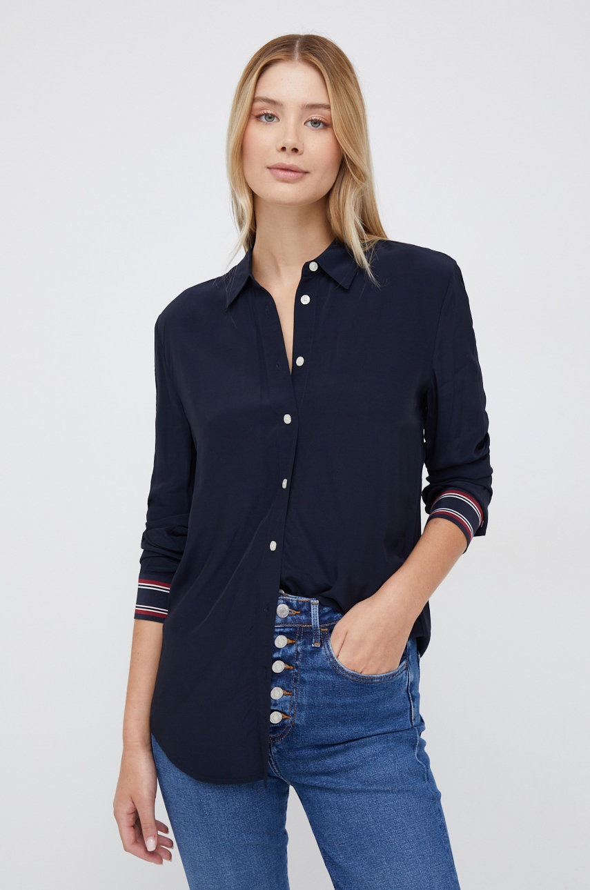 

Риза Tommy Hilfiger дамска в тъмносиньо със свободна кройка с класическа яка, Тъмносин