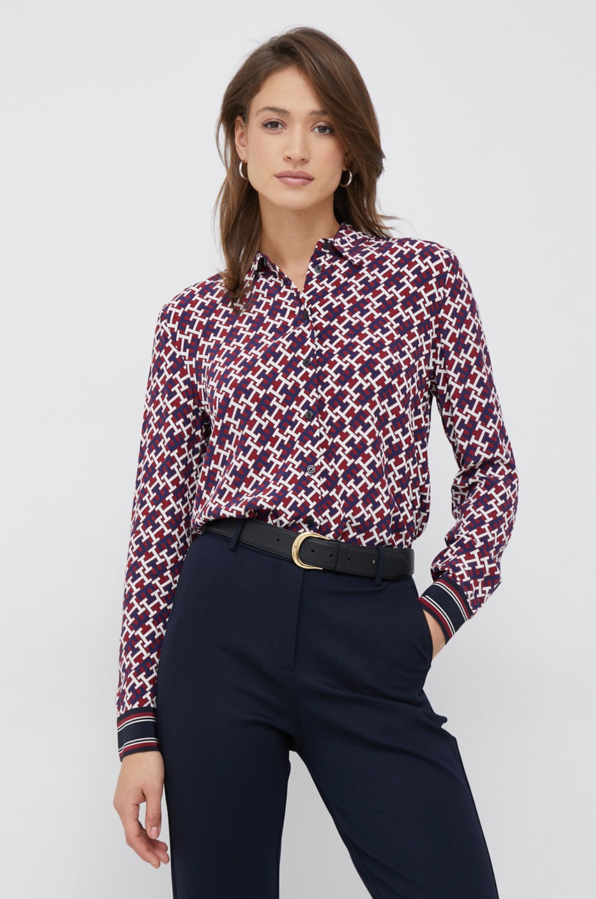 

Сорочка Tommy Hilfiger жіноча колір бордовий regular класичний комір